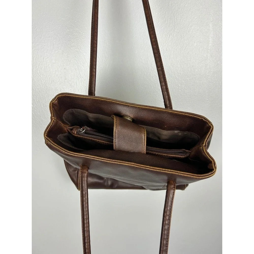 Nine West Brown Faux Leather Shoulder Bag Tote Purse 90s Y2K Neutral Fall Earthy